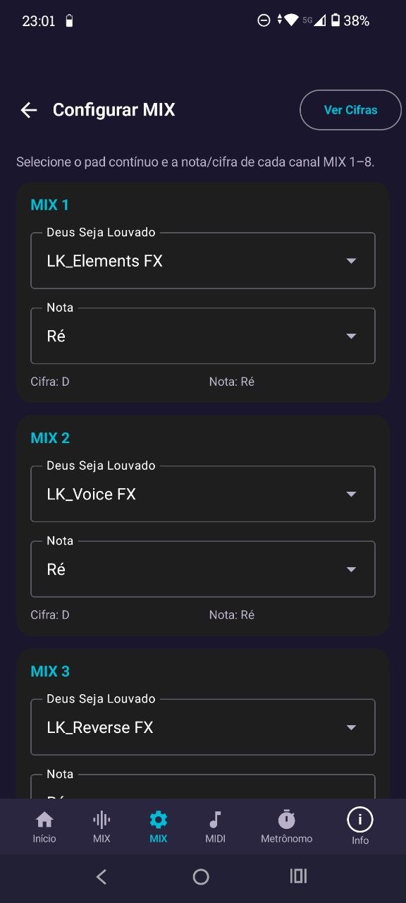 Configuração do mixer